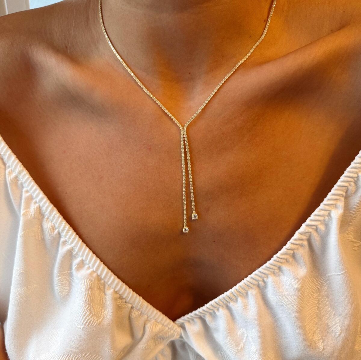 2 Taşlı Su Yolu Choker | 925 Gümüş - 1