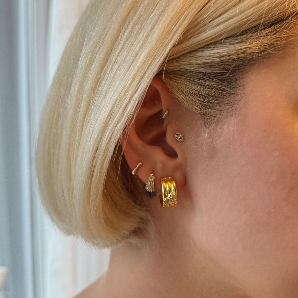 3 Taşlı Halka Küpe | 925 Gümüş - 1