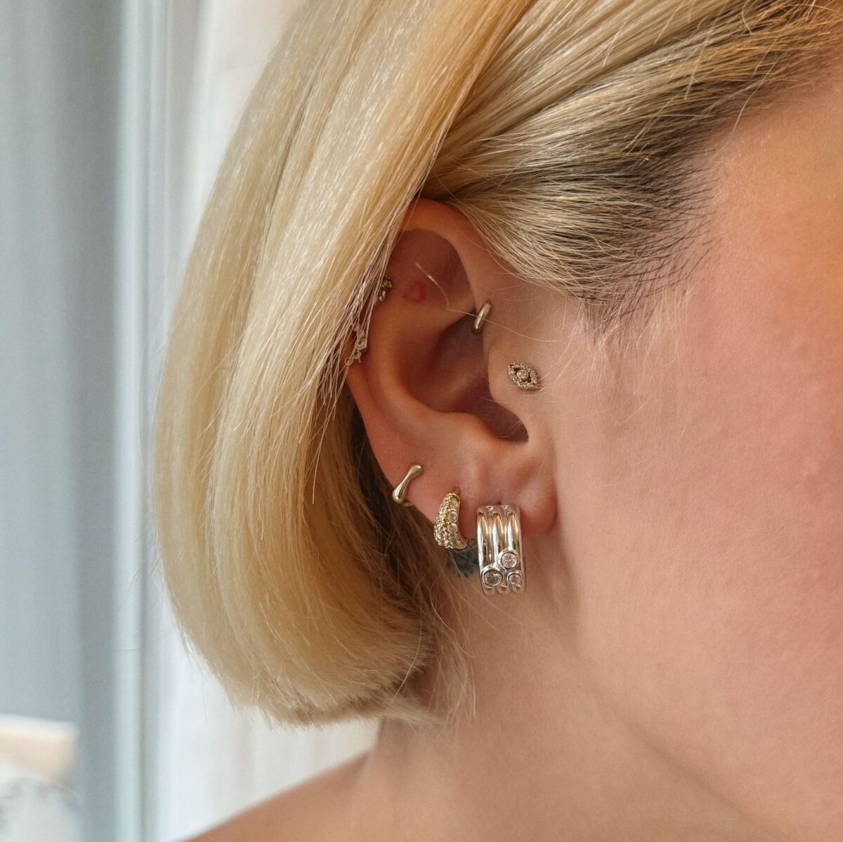 3 Taşlı Halka Küpe | 925 Gümüş - 2