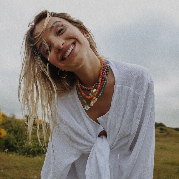 Akik Taşlı Beyaz Göz Kolye | 925 Gümüş - 6