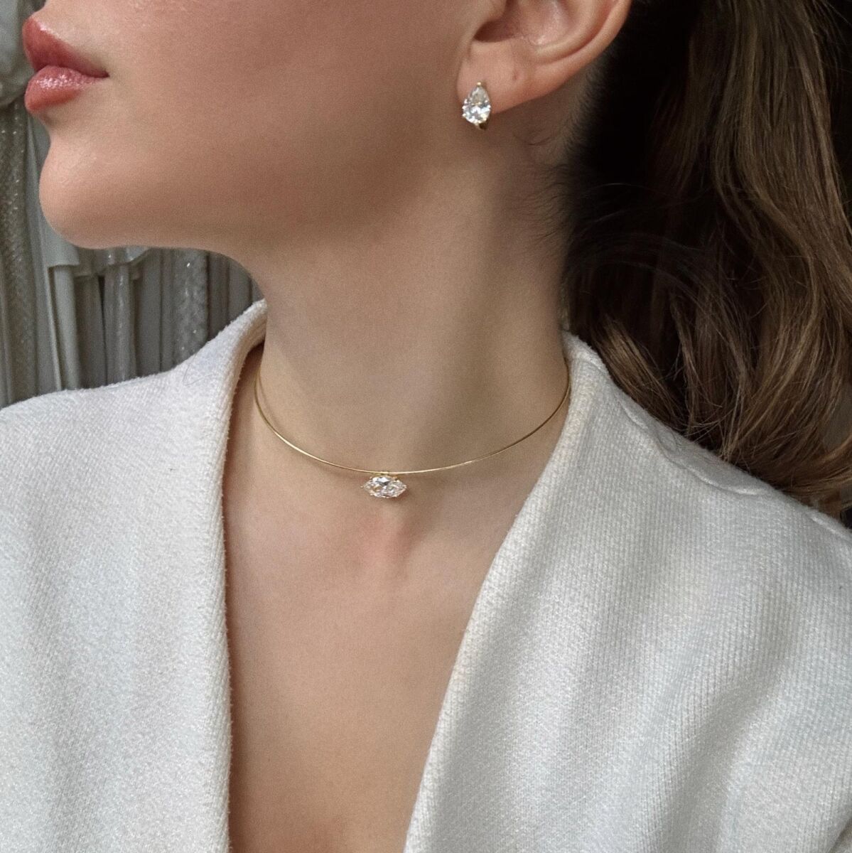 Badem Taşlı Choker | 925 Gümüş - 2