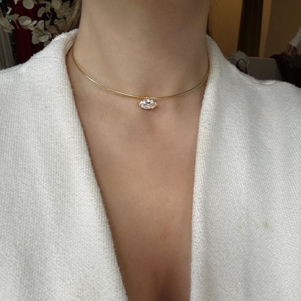 Badem Taşlı Choker | 925 Gümüş - 3