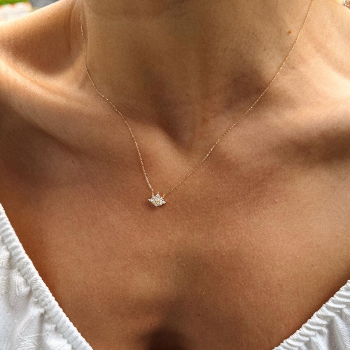 Badem Taşlı Kolye | 14 Ayar Altın - 1