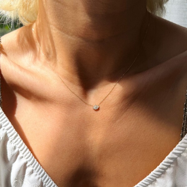 Badem Taşlı Kolye | 14 Ayar Altın - 1