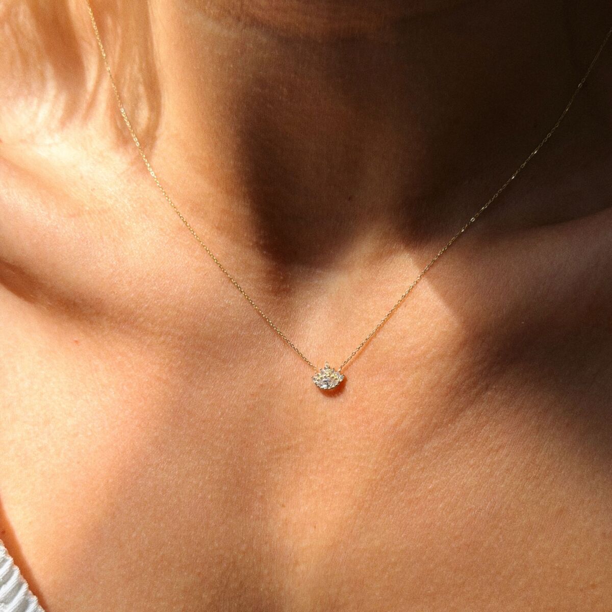 Badem Taşlı Kolye | 14 Ayar Altın - 2