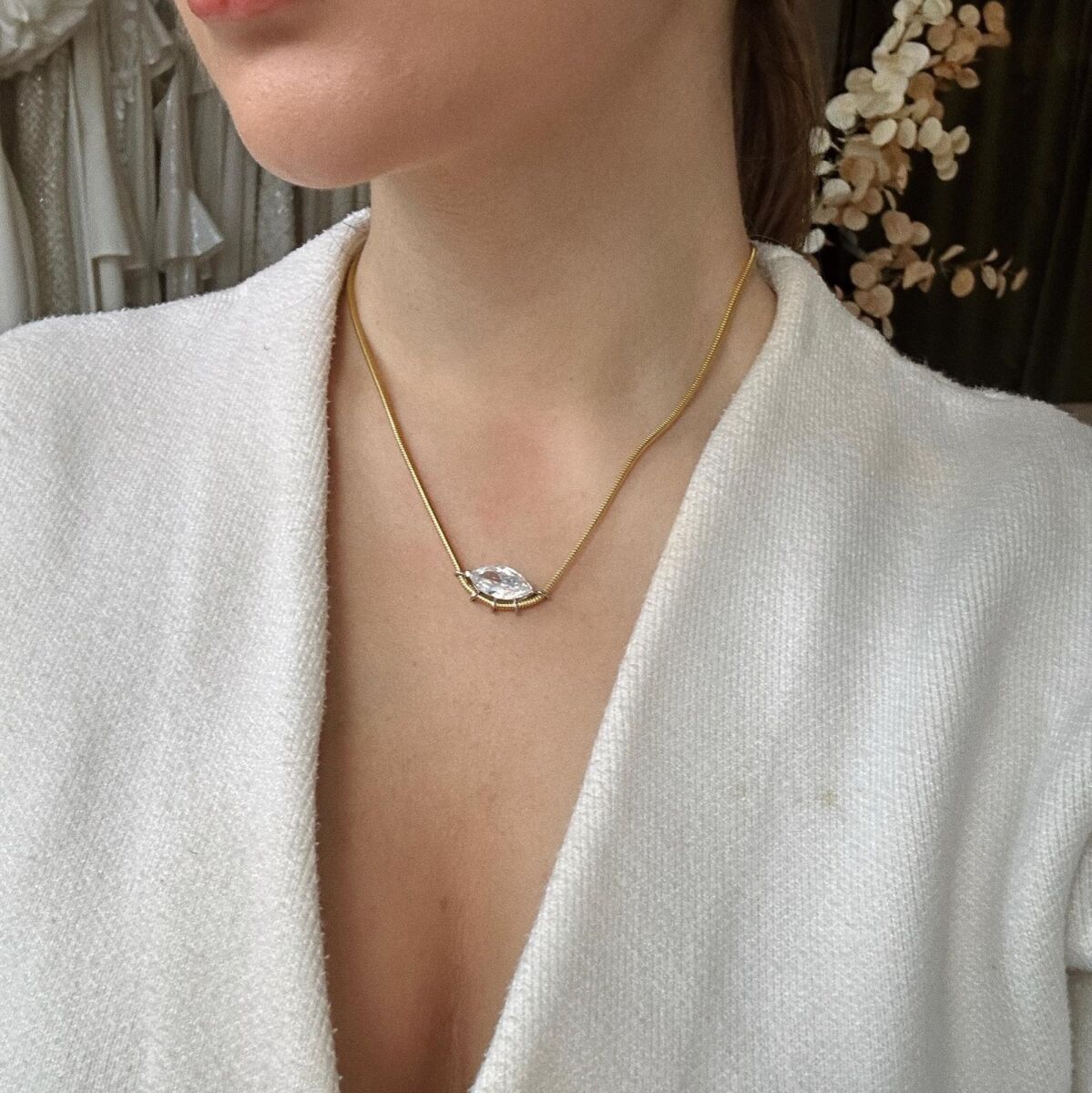 Badem Taşlı Kolye | 925 Gümüş - 2