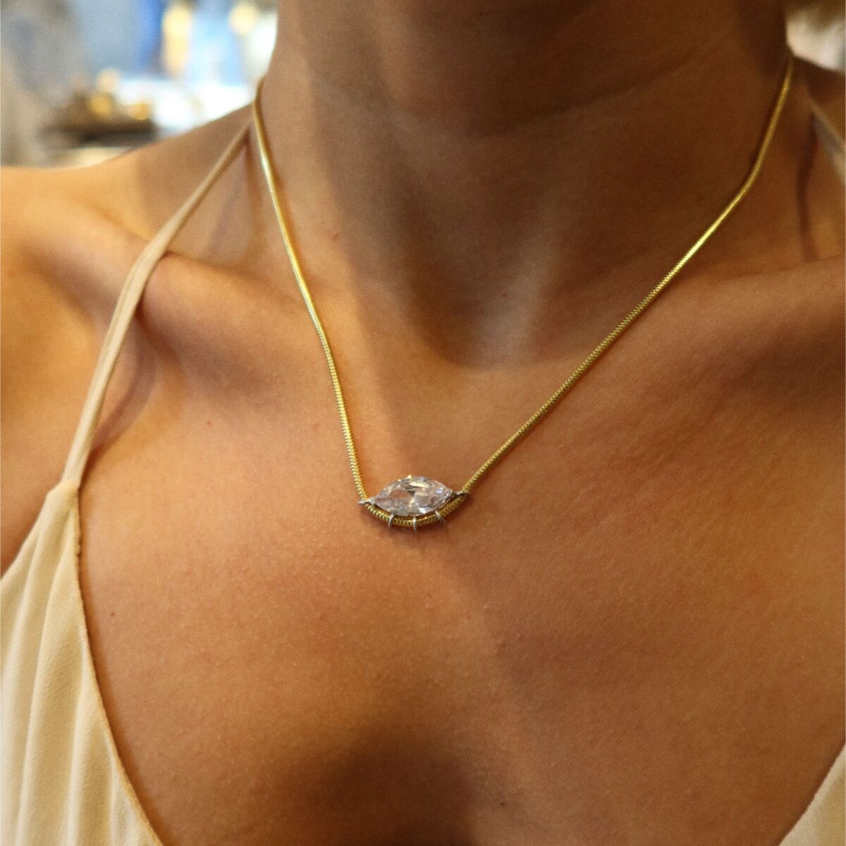 Badem Taşlı Kolye | 925 Gümüş - 1