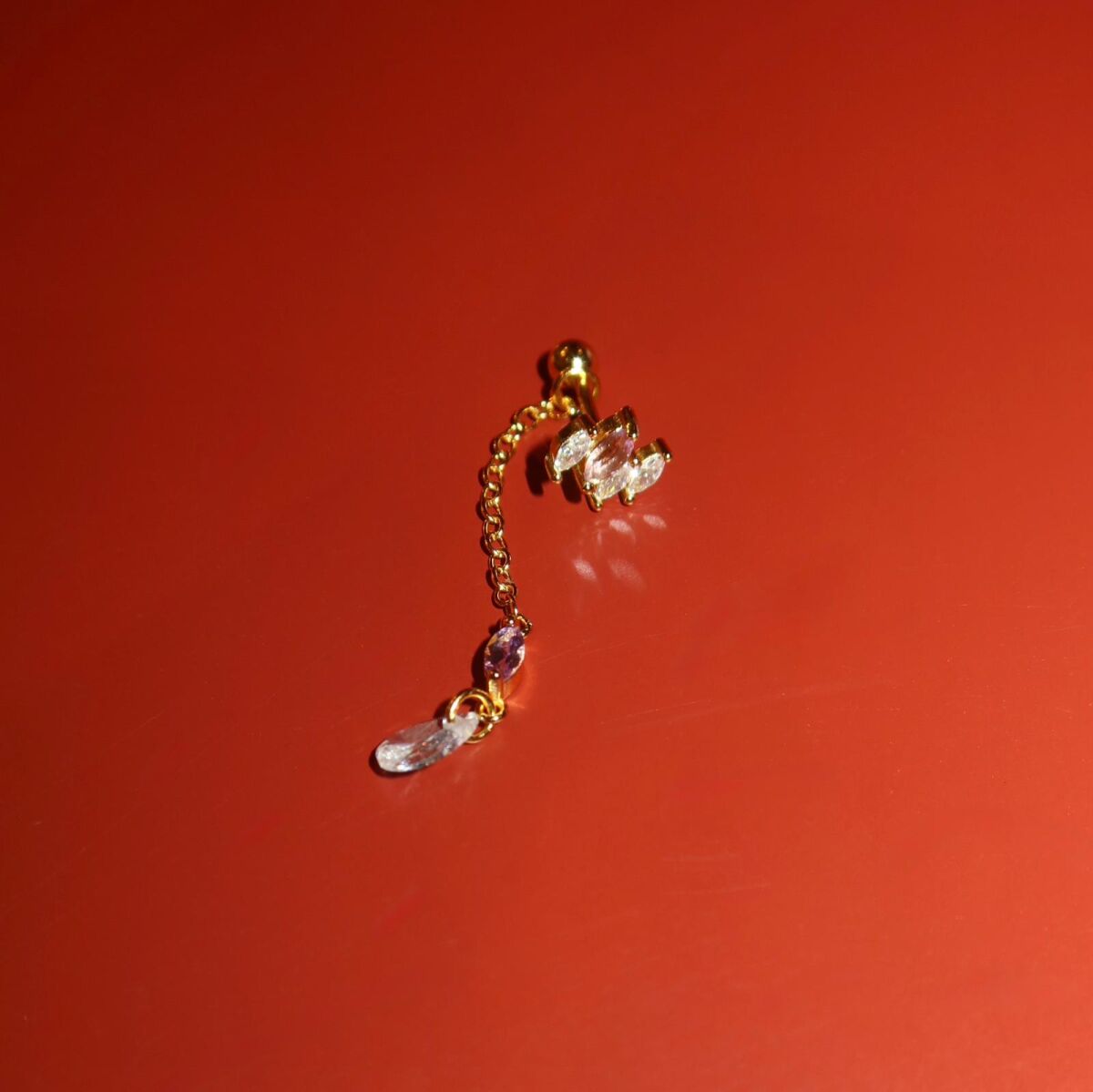 Badem Taşlı Zincirli Piercing | 925 Gümüş - 1