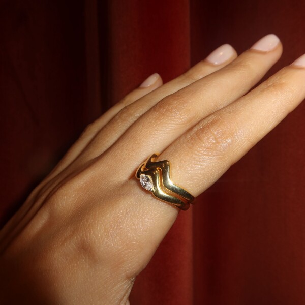 Beyaz Badem Taşlı Kıvrımlı Yüzük | 925 Gümüş - 3