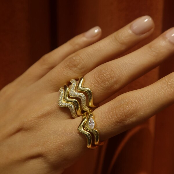 Beyaz Badem Taşlı Kıvrımlı Yüzük | 925 Gümüş - 2