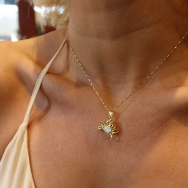 Beyaz Opal Taşlı Yengeç Kolye | 925 Gümüş - 1