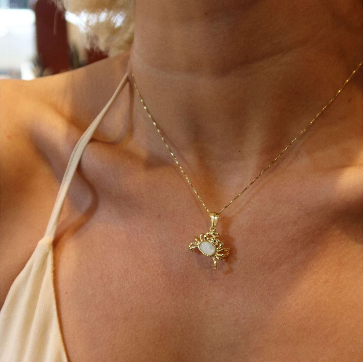 Beyaz Opal Taşlı Yengeç Kolye | 925 Gümüş - 1