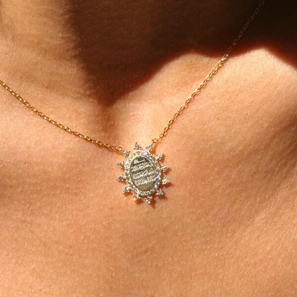 Beyaz Taşlı Dua Yazılı Kolye | 925 Gümüş - 2