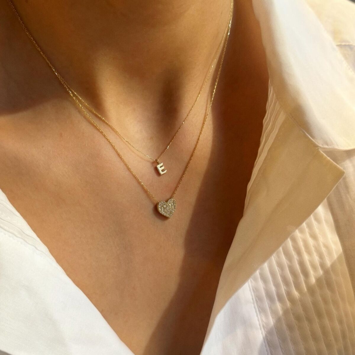 Beyaz Taşlı Kalp Kolye | 14 Ayar Altın - 1