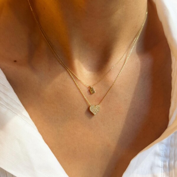 Beyaz Taşlı Kalp Kolye | 14 Ayar Altın - 2