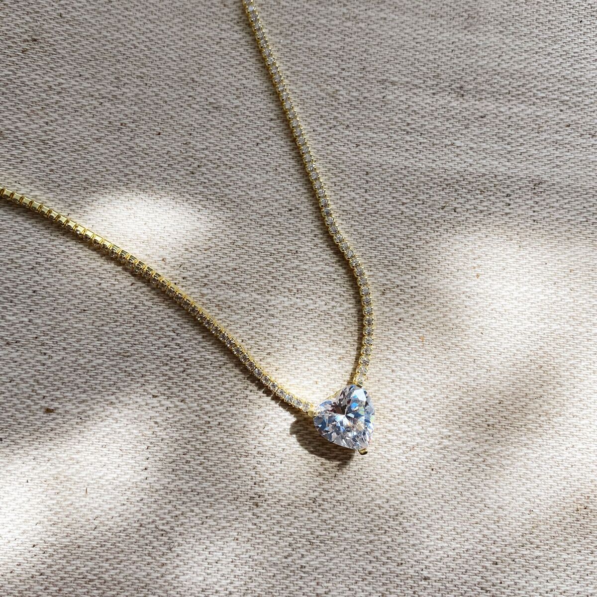 Beyaz Taşlı Kalp Su Yolu Choker | 925 Gümüş - 1