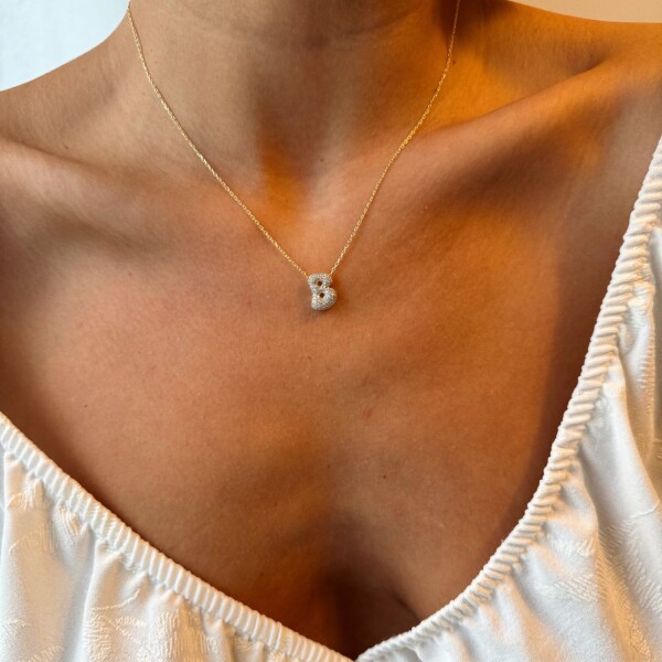 Bombeli Taşlı Harf Kolye | 925 Gümüş - Fi Season (1)