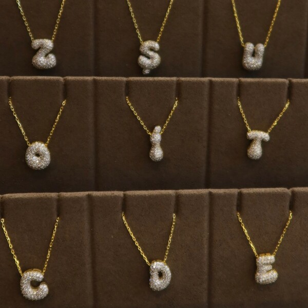 Bombeli Taşlı Harf Kolye | 925 Gümüş - Fi Season (1)