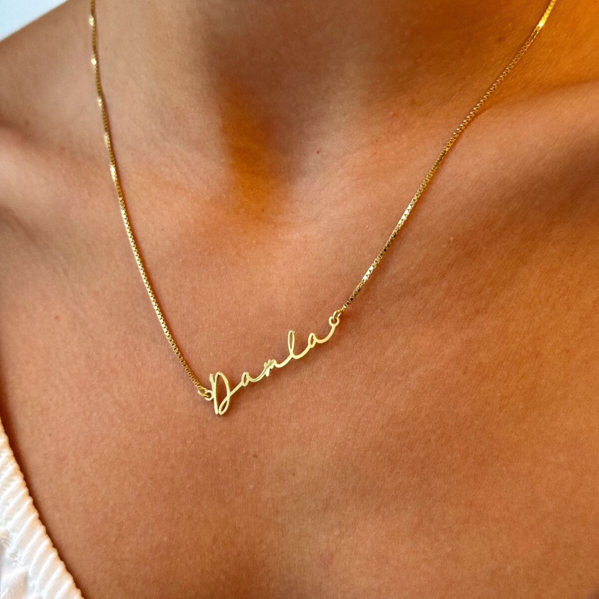 Boru Zincirli El Yazısı İsim Kolye | 925 Gümüş - 2