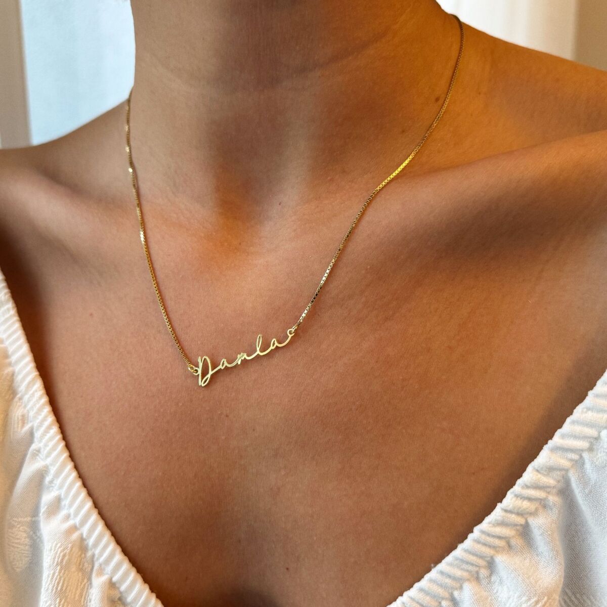 Boru Zincirli El Yazısı İsim Kolye | 925 Gümüş - 3