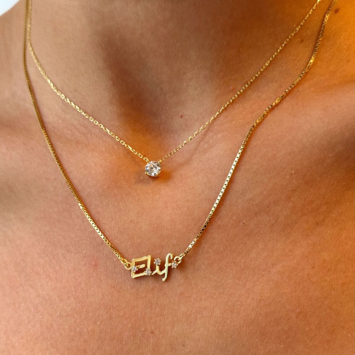 Boru Zincirli Taşlı İsim Kolye | 925 Gümüş - 1