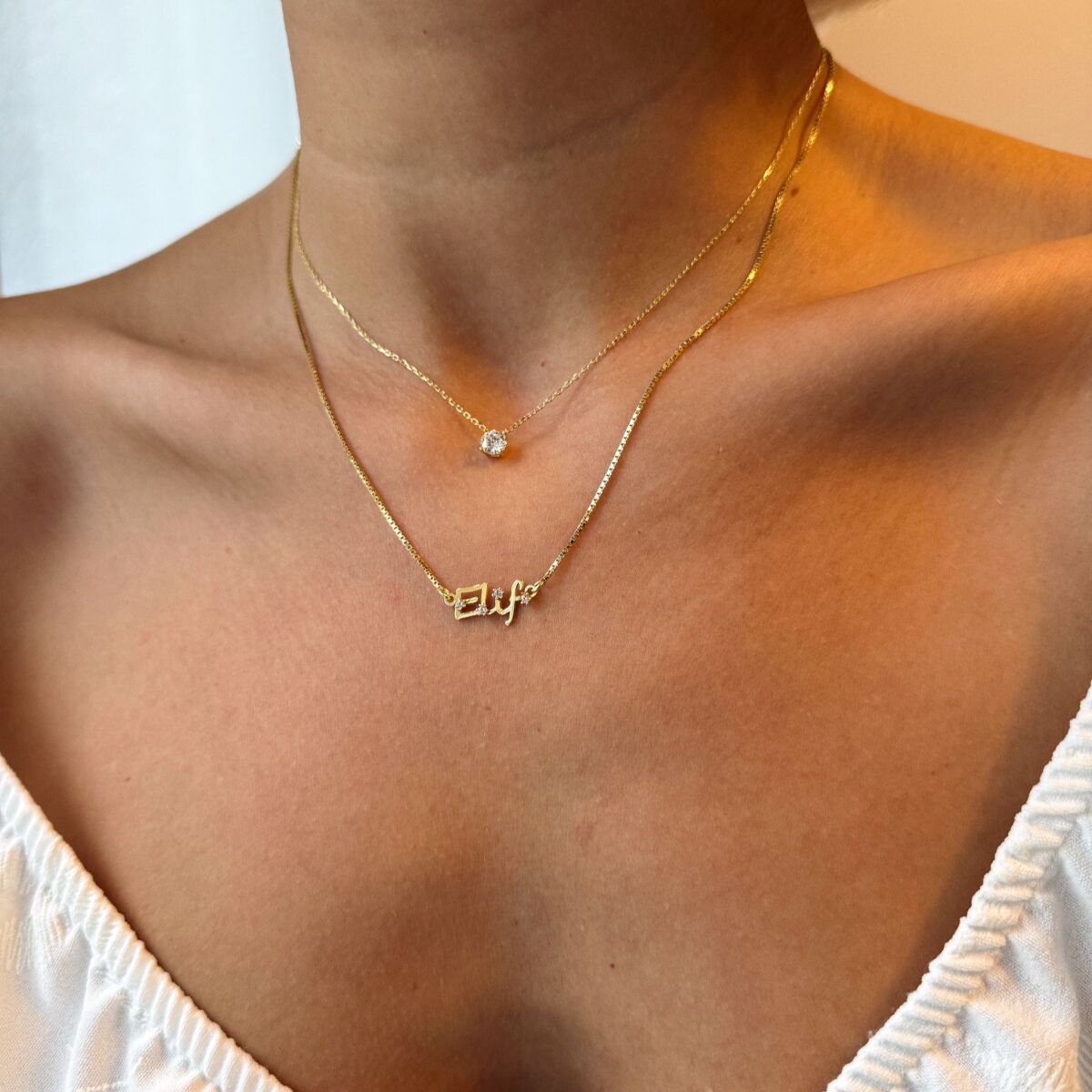 Boru Zincirli Taşlı İsim Kolye | 925 Gümüş - 3