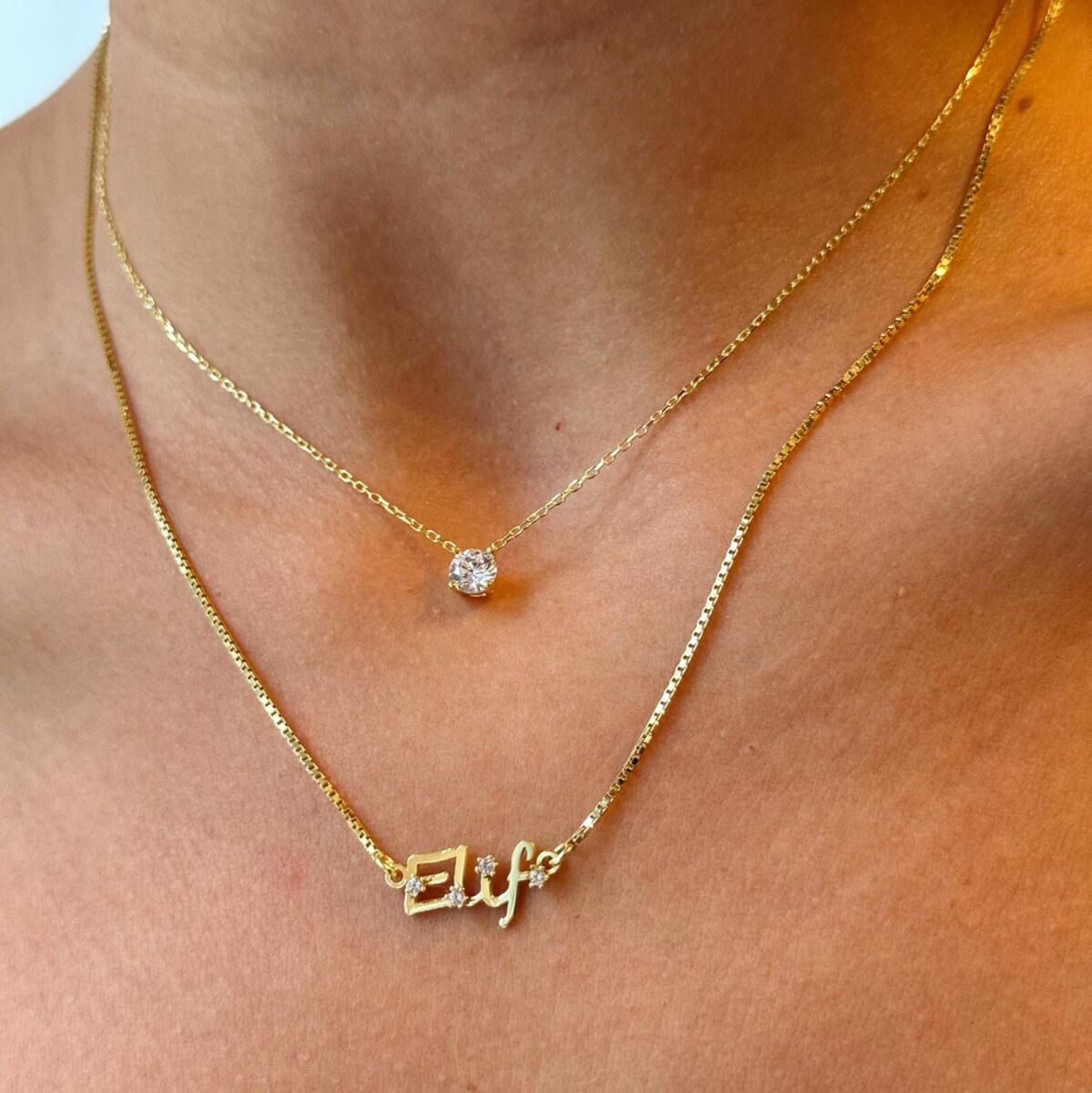 Boru Zincirli Taşlı İsim Kolye | 925 Gümüş - 4