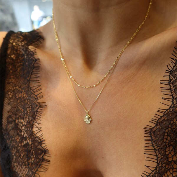 Çift Zincirli Fatma Ana Eli Kolye | 925 Gümüş - 1