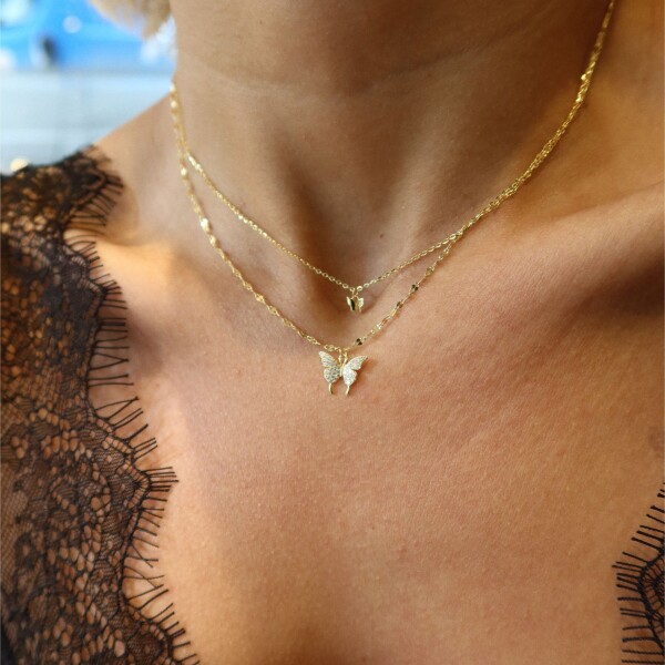 Çift Zincirli Kelebek Kolye | 925 Gümüş - 1