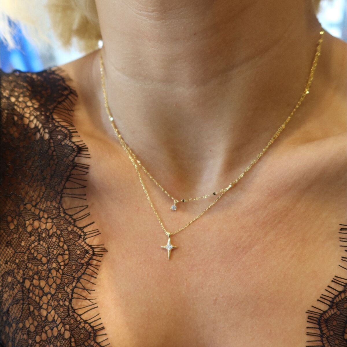 Çift Zincirli Kutup Yıldızı Kolye | 925 Gümüş - 6