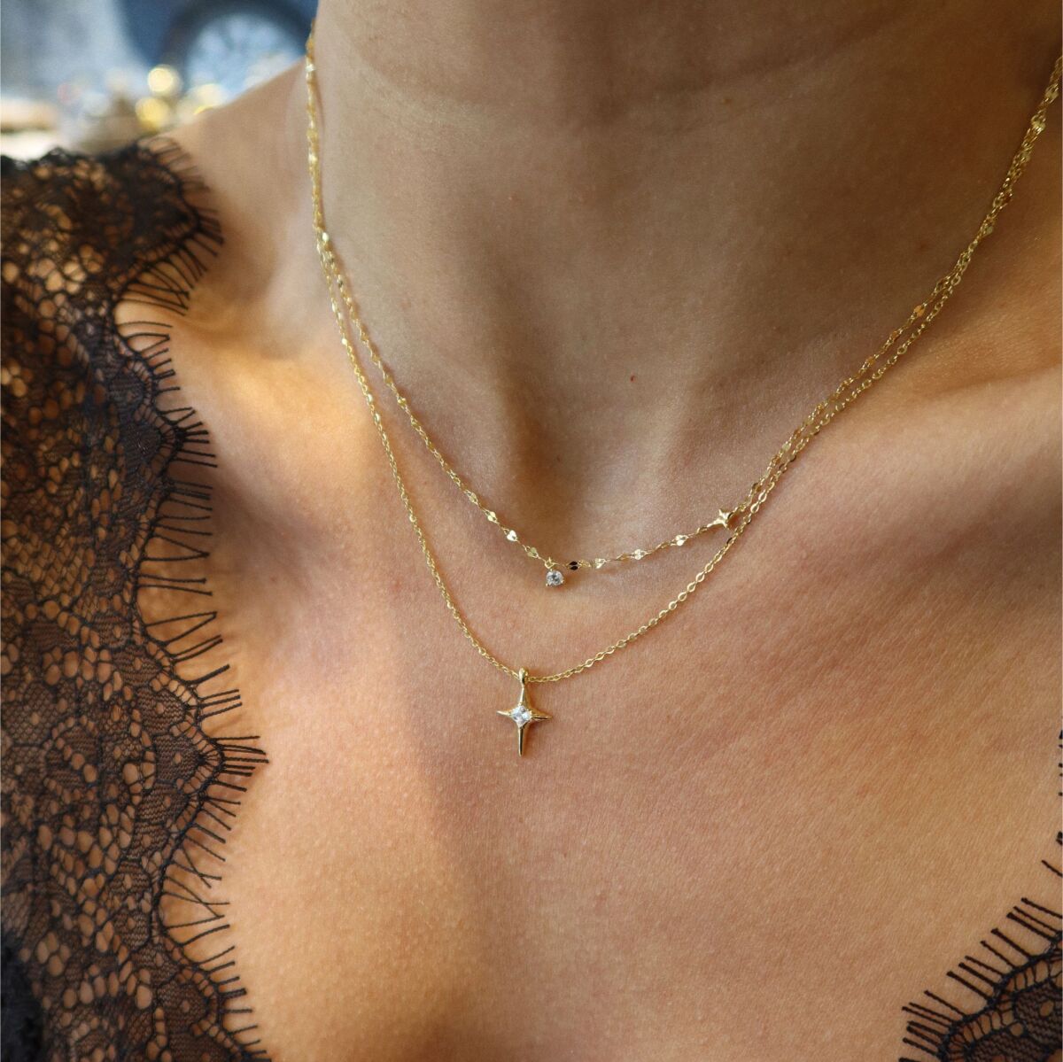 Çift Zincirli Kutup Yıldızı Kolye | 925 Gümüş - 2