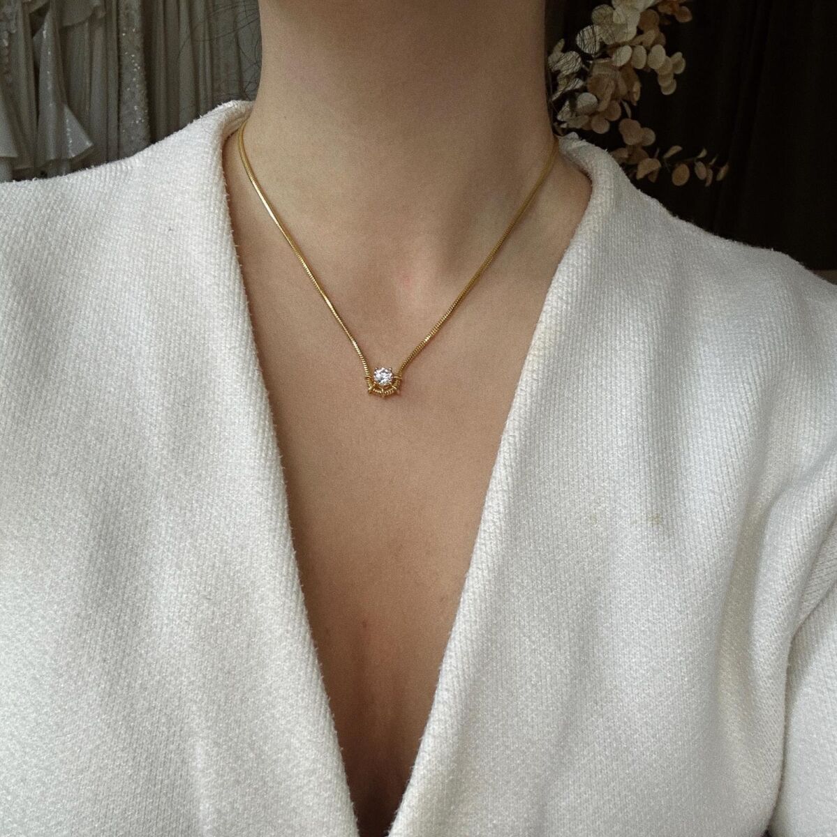 Daire Taşlı Kolye | 925 Gümüş - 1