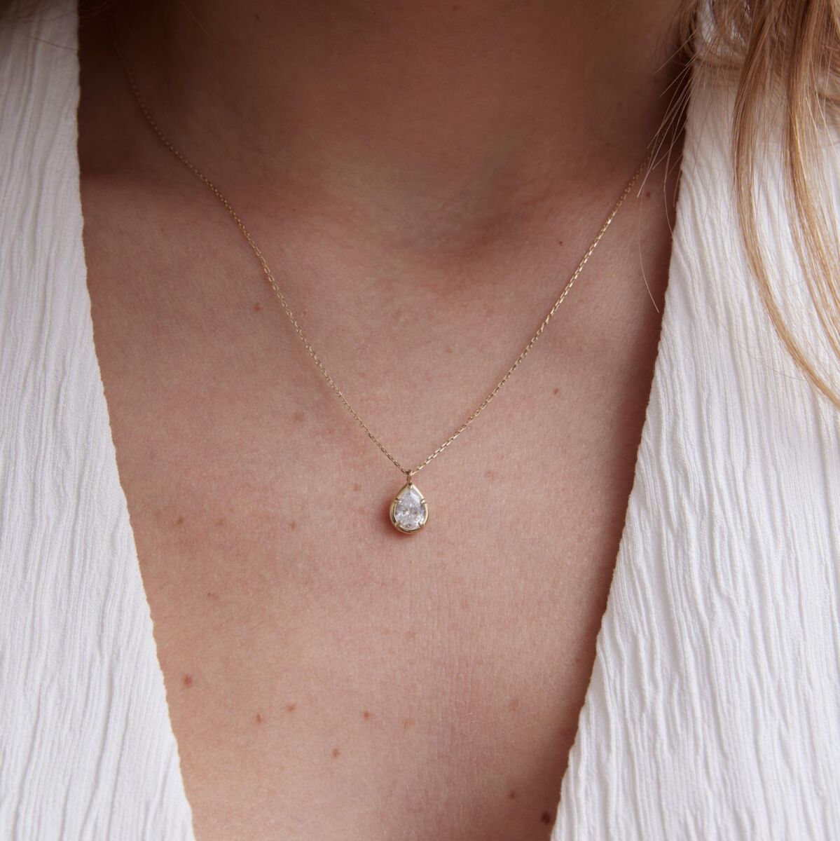 Damla Taşlı Kolye | 14 Ayar Altın - 1