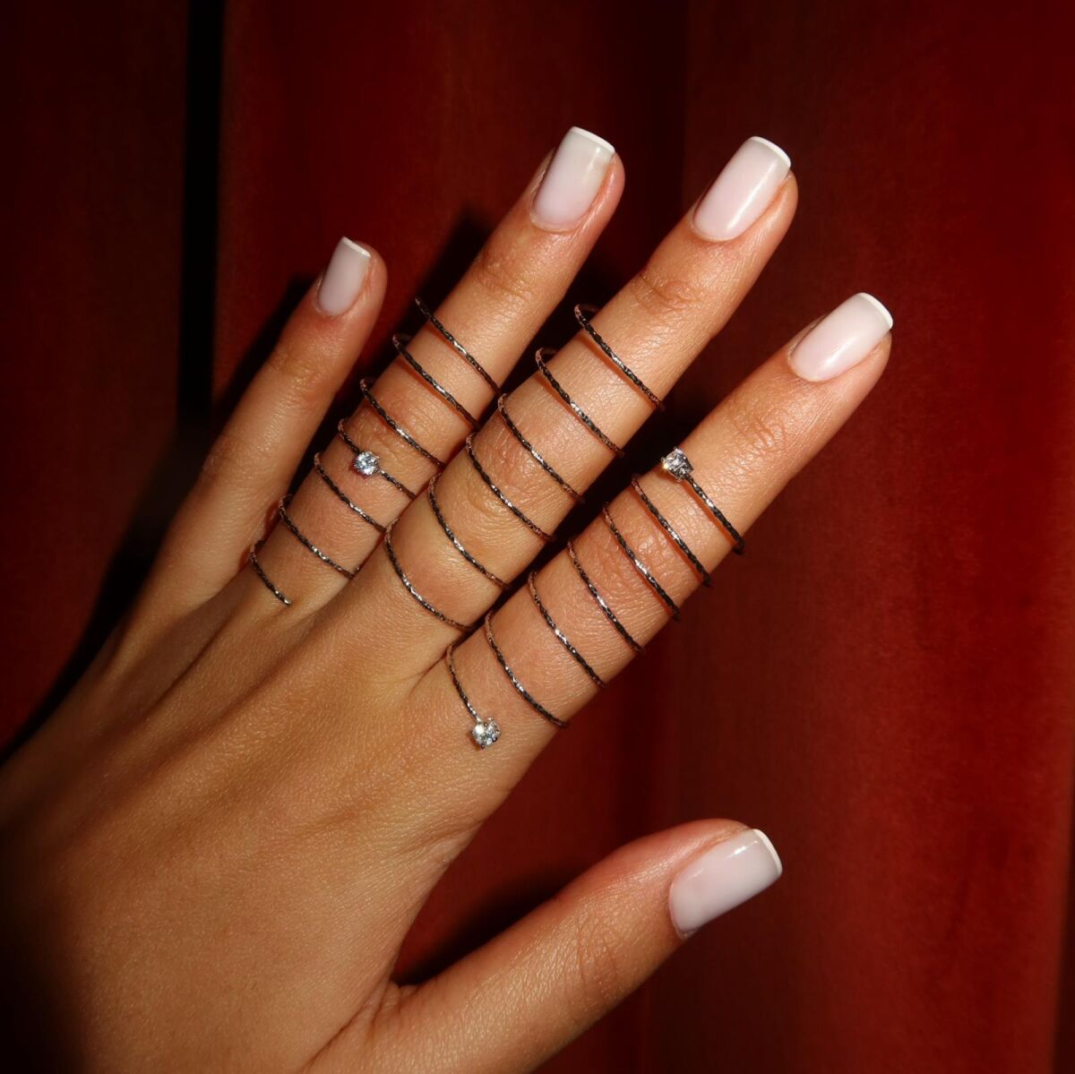 İki Taşlı Sarmal Yüzük | 925 Gümüş - 2