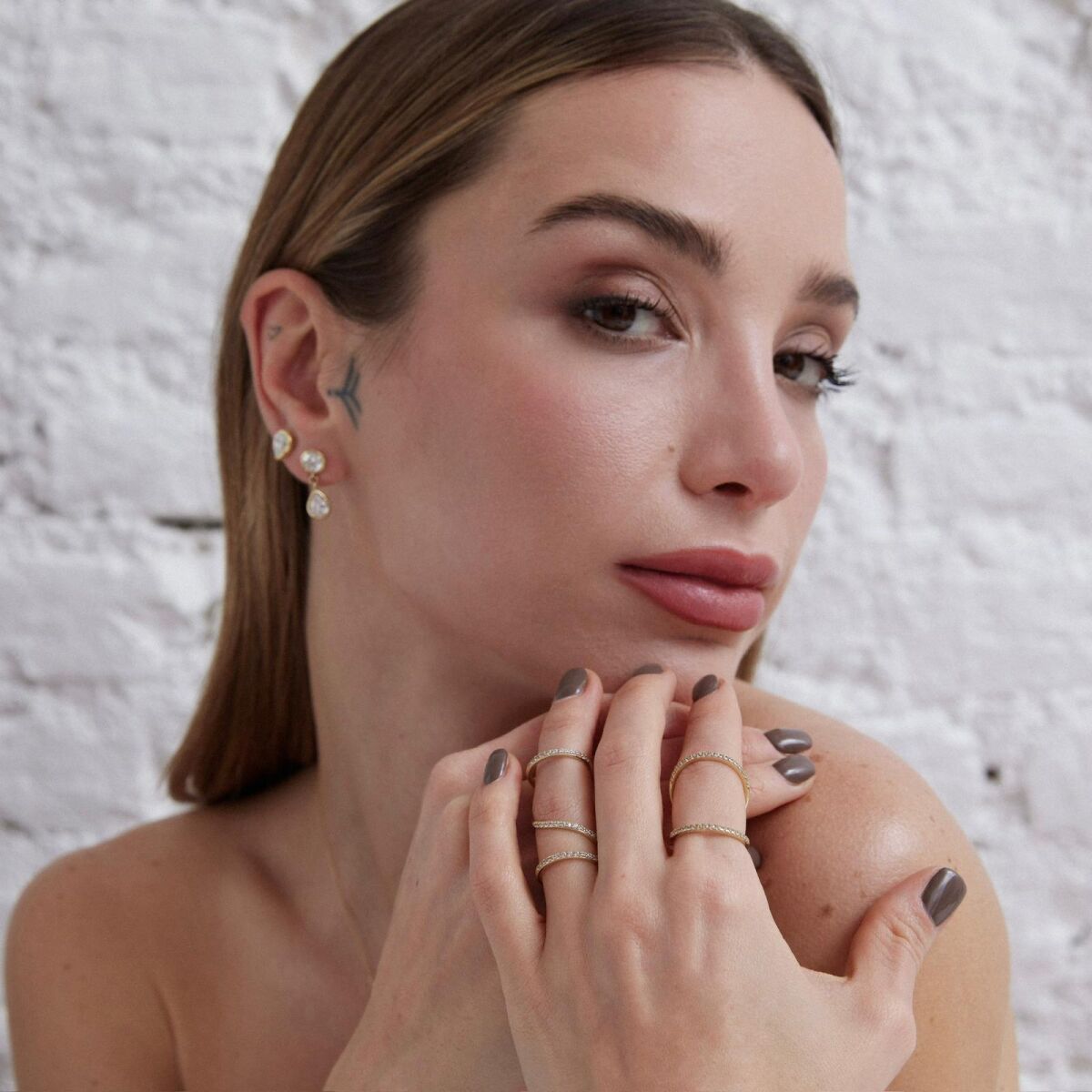 İkili Taşlı Yüzük | 14 Ayar Altın - 2