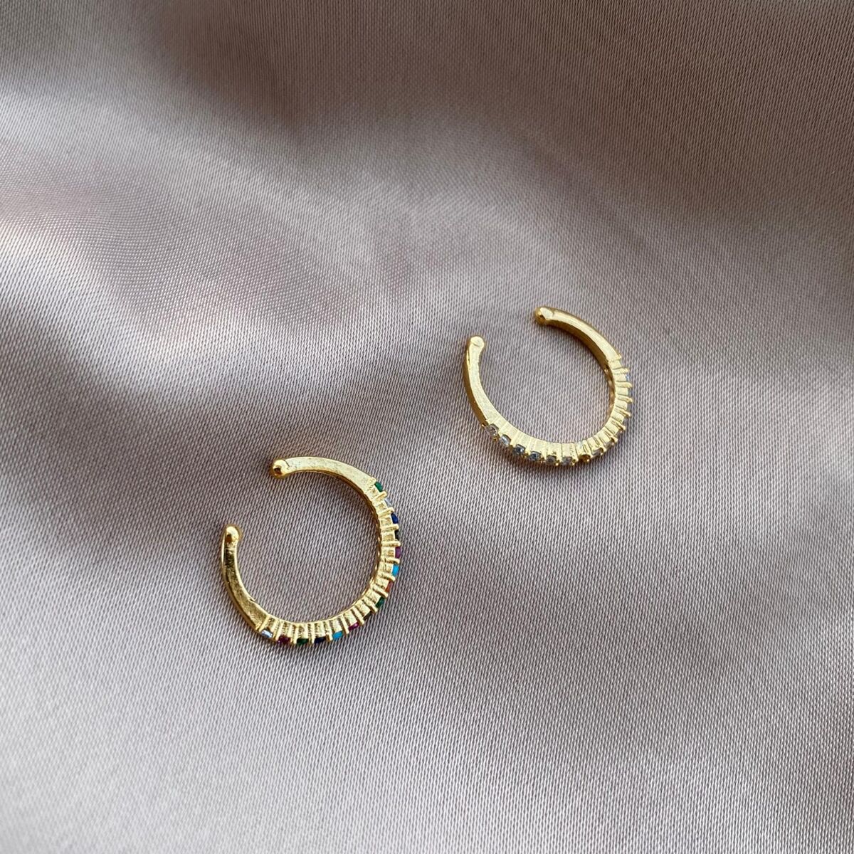 İnce Renkli Taşlı Halka Ear Cuff - 2