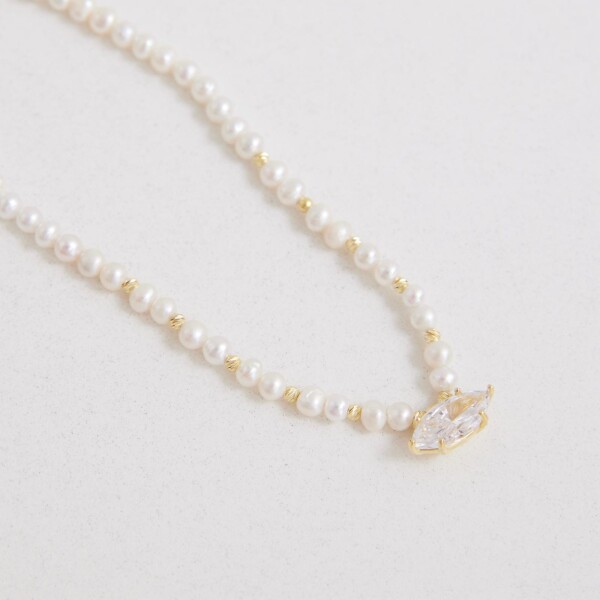 İncili Badem Taşlı Kolye | 925 Gümüş - Fi Season