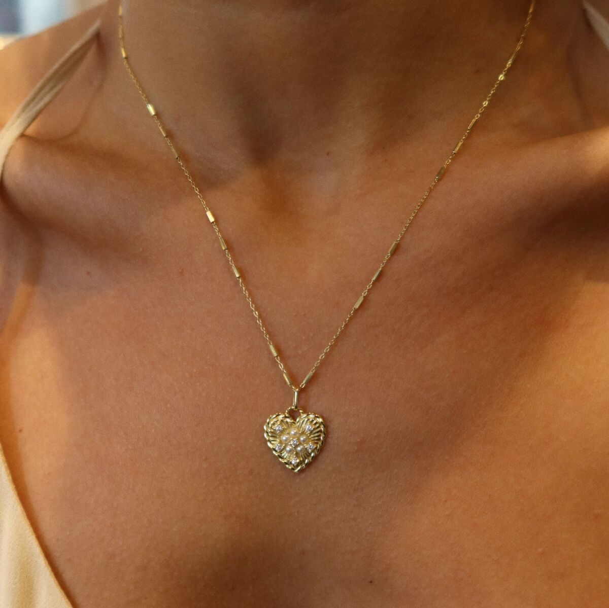 İncili Kalp Kolye | 925 Gümüş - 1