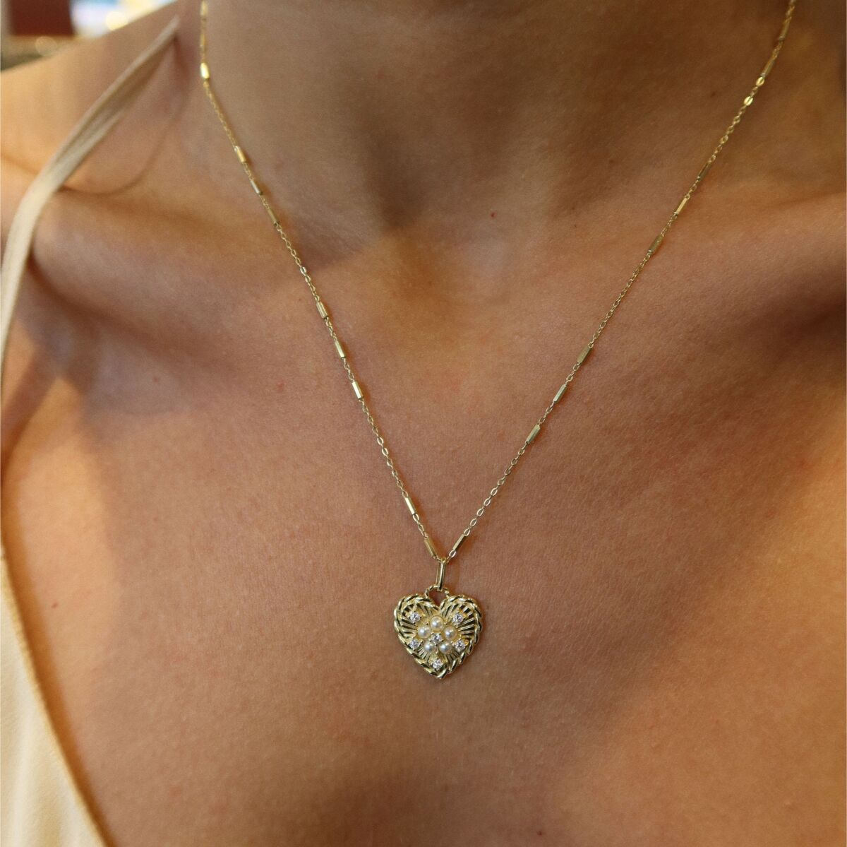 İncili Kalp Kolye | 925 Gümüş - 2