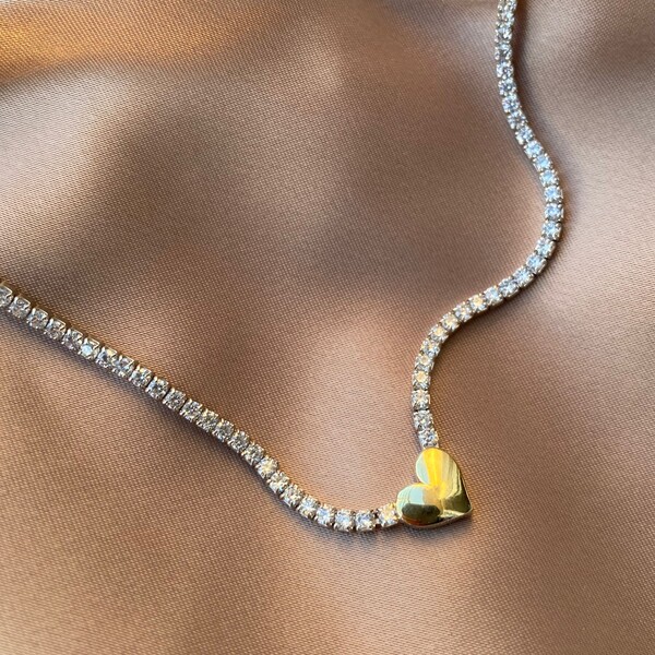 Kalp Figürlü Taşlı Su Yolu Choker | 925 Gümüş - Fi Season