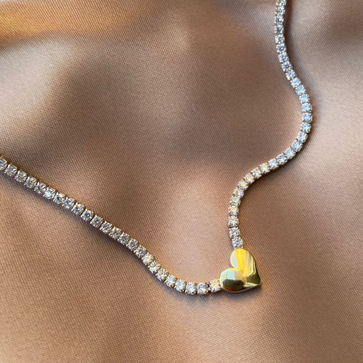 Kalp Figürlü Taşlı Su Yolu Choker | 925 Gümüş - 1