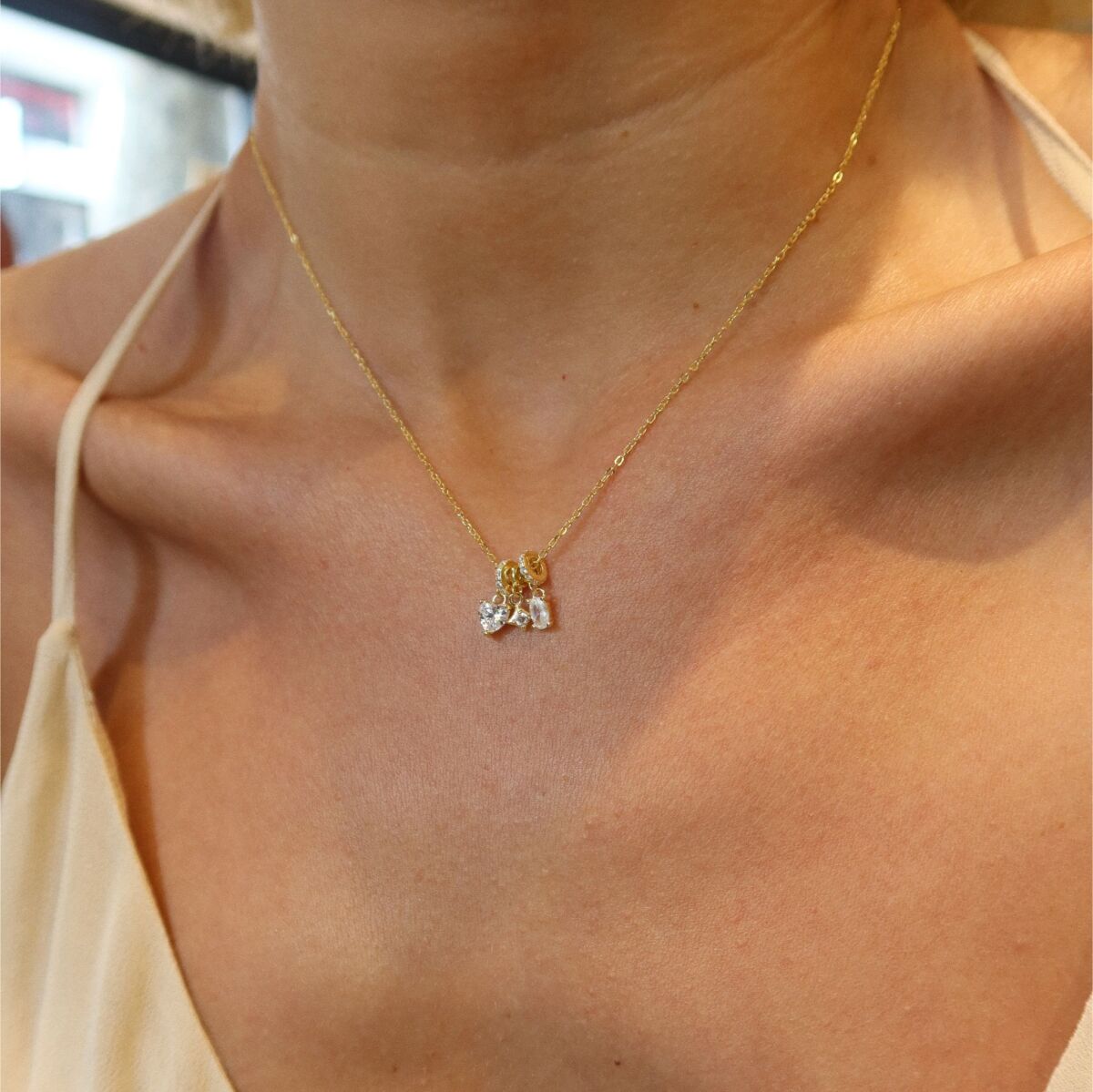 Kalpli Taşlı Charmlı Kolye | 925 Gümüş - 1