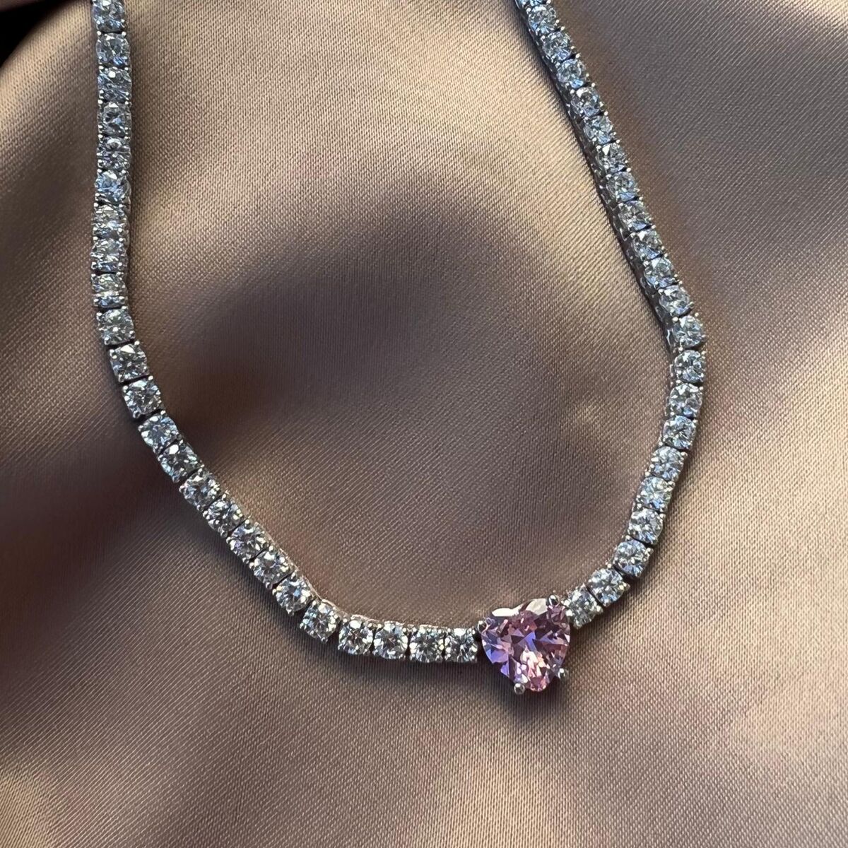 Pembe Kalpli Taşlı Kalın Su Yolu Choker | 925 Gümüş - 2