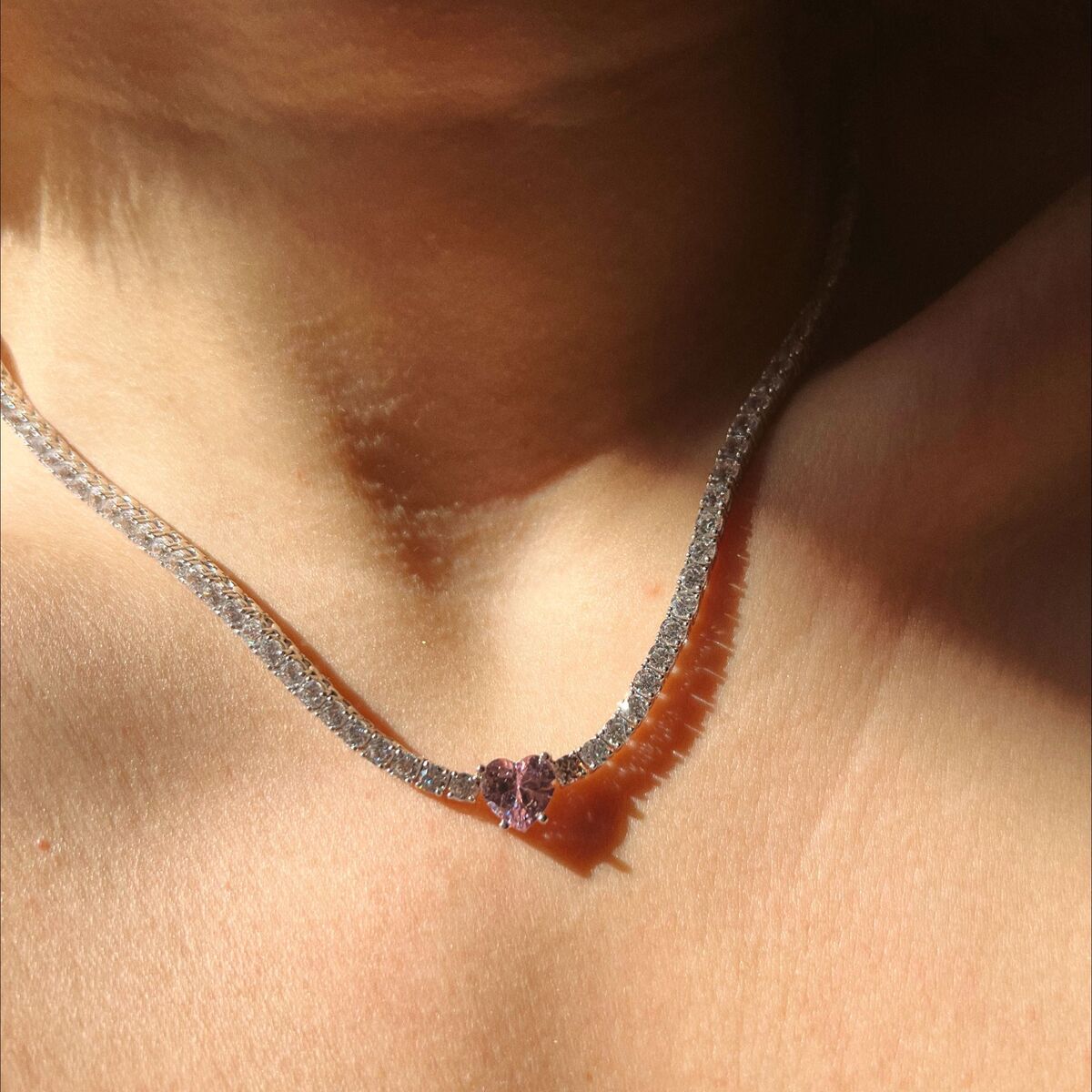 Pembe Kalpli Taşlı Kalın Su Yolu Choker | 925 Gümüş - 3