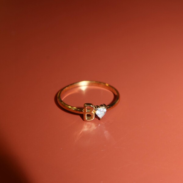 Kalpli Tek Taş Harf Yüzük | 14 Ayar Altın - 1