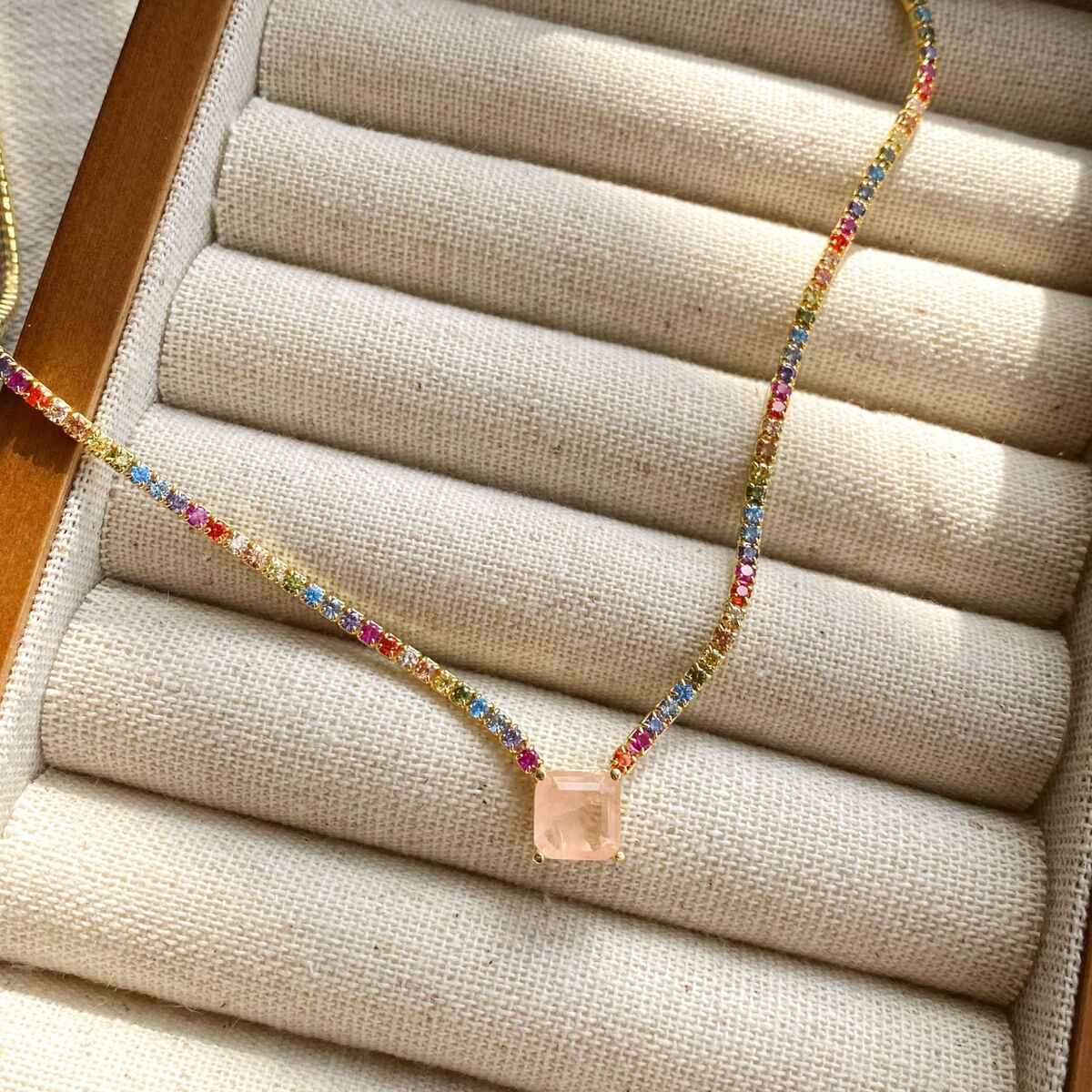 Kare Somon Taşlı Renkli Su Yolu Choker | 925 Gümüş - 1