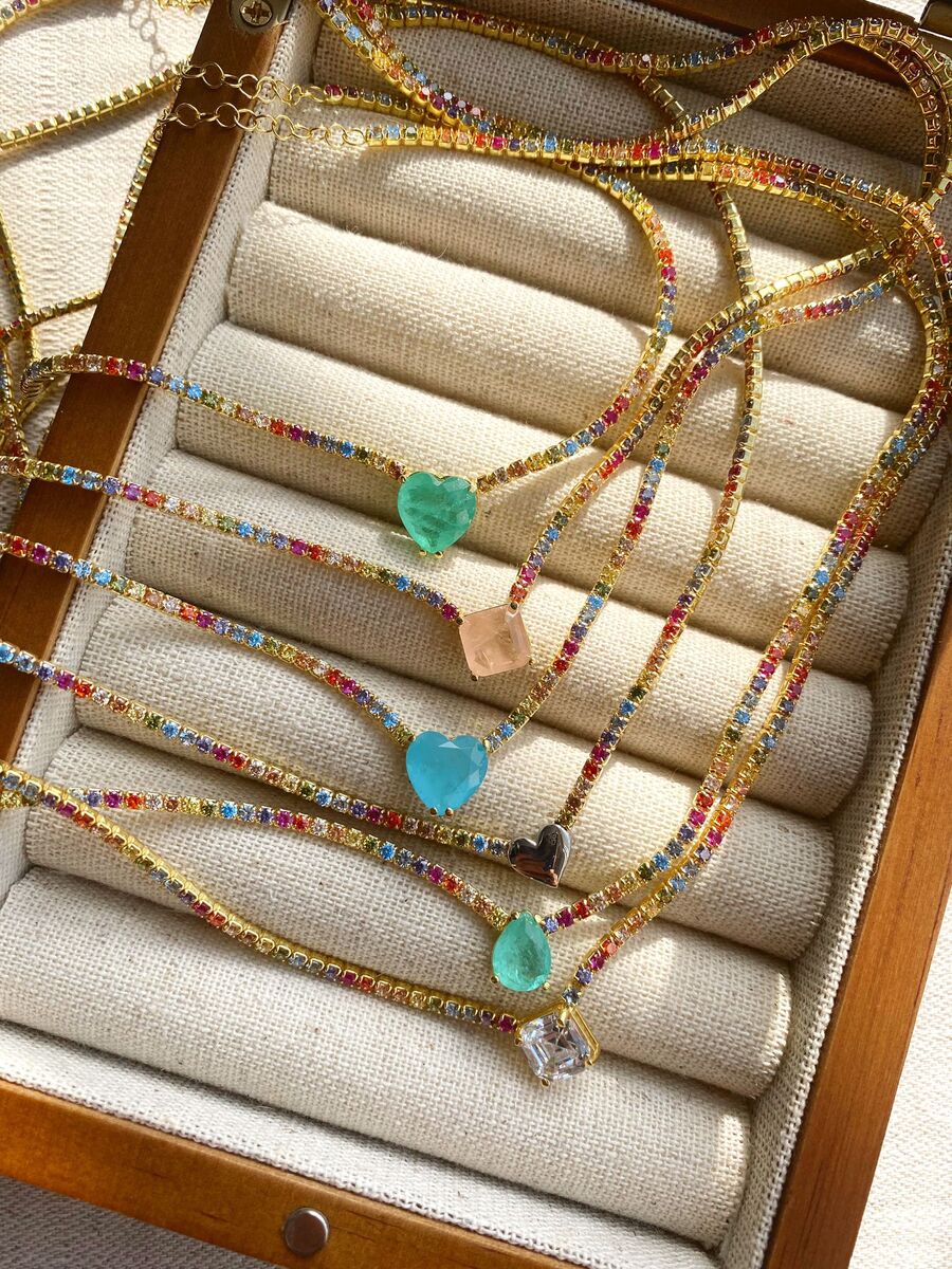 Kare Somon Taşlı Renkli Su Yolu Choker | 925 Gümüş - 2