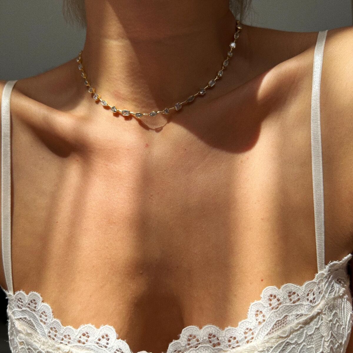 Karışık Beyaz Taşlı Choker | 925 Gümüş - 2