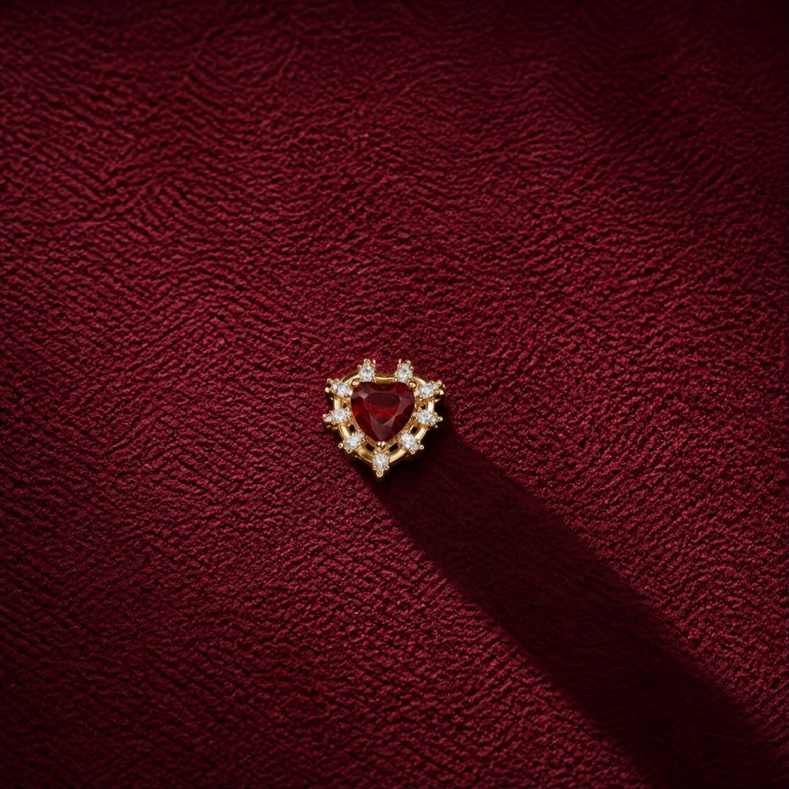 Kırmızı Taşlı Kalp Charm | 925 Gümüş - 1