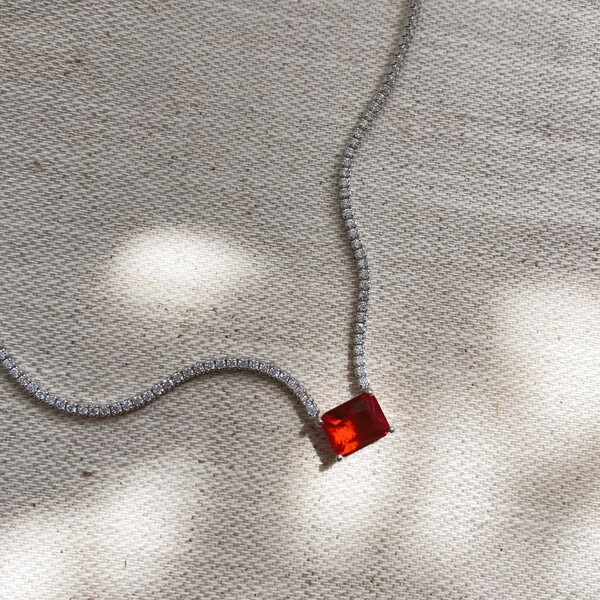 Kırmızı Taşlı Su Yolu Choker | 925 Gümüş - Fi Season